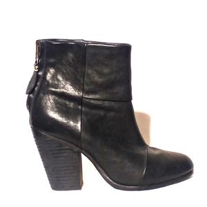 RAG & BONE Black Leather Ankle Boots with Stacked Western Heel, size 37